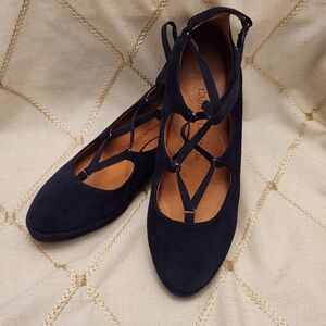 L'Amour Des Pieds Benham Navy Suede Ballet Flats Lace-Up Strappy Size 7M Comfort